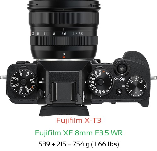 Fujifilm X-T3 with Fujifilm XF 8mm F3.5 WR Lens Size
