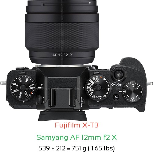 Fujifilm X-T3 with Samyang AF 12mm f2 X Lens Size