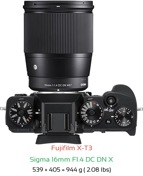 Fujifilm X-T3 with Sigma 16mm F1.4 DC DN X Lens Size