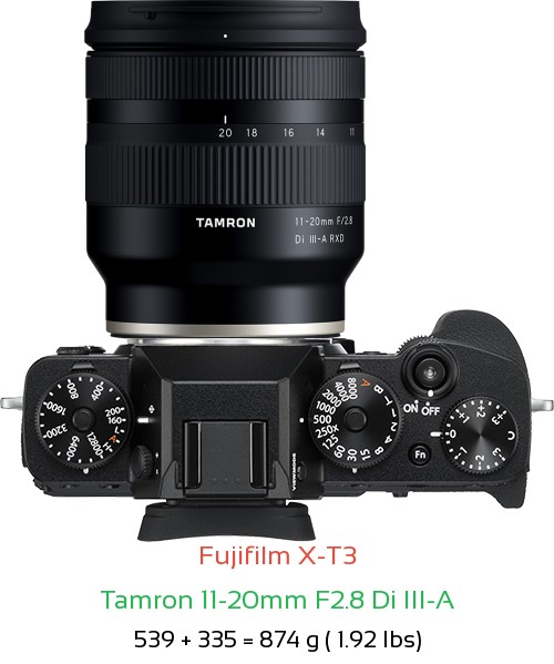 Fujifilm X-T3 with Tamron 11-20mm F2.8 X Lens Size