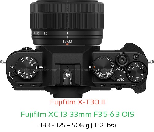 Fujifilm X-T30 II with Fujifilm XC 13-33mm F3.5-6.3 OIS Lens Size
