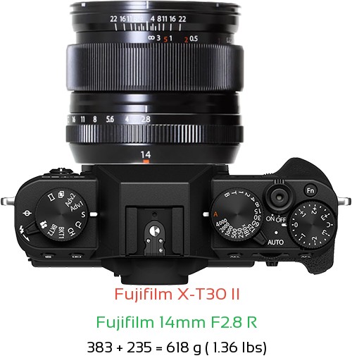 Fujifilm X-T30 II with Fujifilm 14mm F2.8 R Lens Size