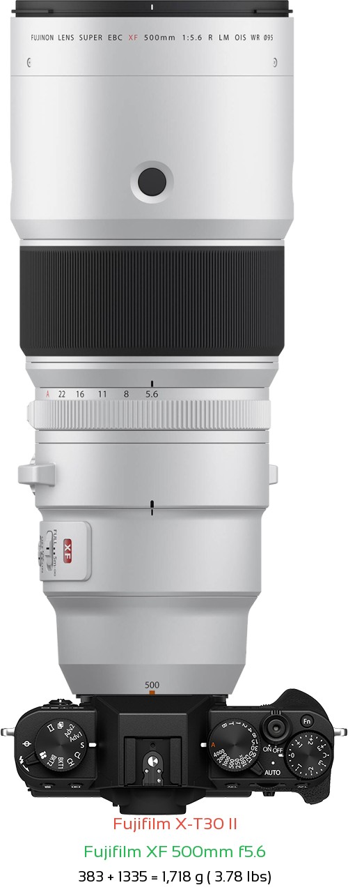 Fujifilm X-T30 II with Fujifilm XF 500mm f5.6 Lens Size