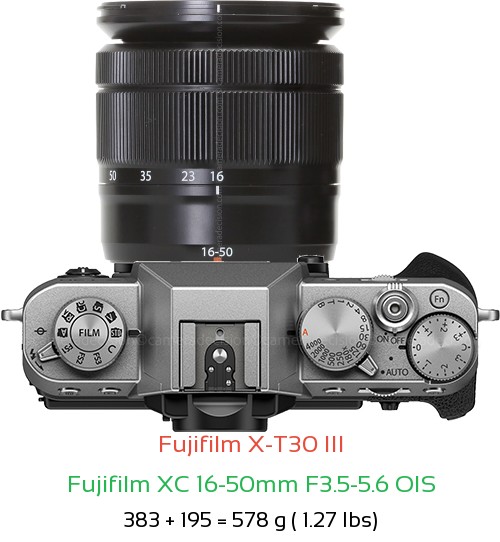 Fujifilm X-T30 III with Fujifilm XC 16-50mm F3.5-5.6 OIS Lens Size