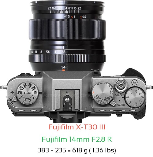 Fujifilm X-T30 III with Fujifilm 14mm F2.8 R Lens Size