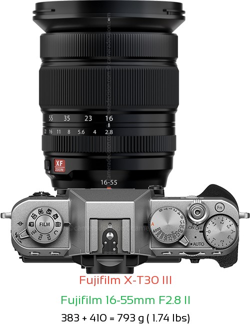 Fujifilm X-T30 III with Fujifilm 16-55mm F2.8 II Lens Size