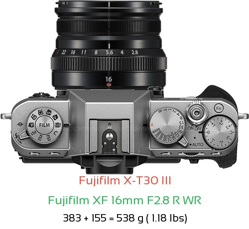 Fujifilm X-T30 III with Fujifilm XF 16mm F2.8 R WR Lens Size
