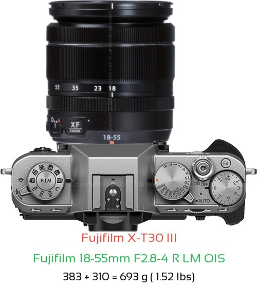 Fujifilm X-T30 III with Fujifilm 18-55mm F2.8-4 R LM OIS Lens Size
