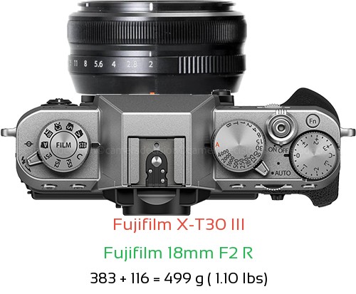 Fujifilm X-T30 III with Fujifilm 18mm F2 R Lens Size