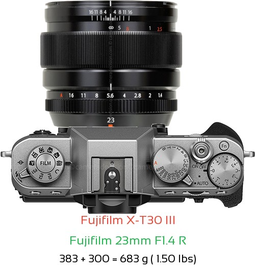 Fujifilm X-T30 III with Fujifilm 23mm F1.4 R Lens Size