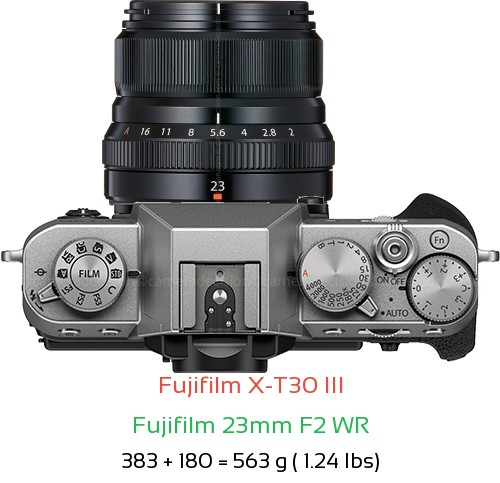 Fujifilm X-T30 III with Fujifilm 23mm F2 WR Lens Size
