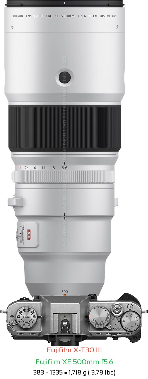 Fujifilm X-T30 III with Fujifilm XF 500mm f5.6 Lens Size