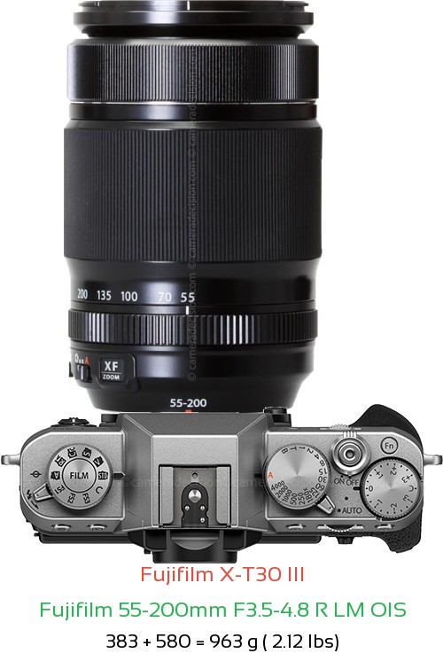Fujifilm X-T30 III with Fujifilm 55-200mm F3.5-4.8 R LM OIS Lens Size