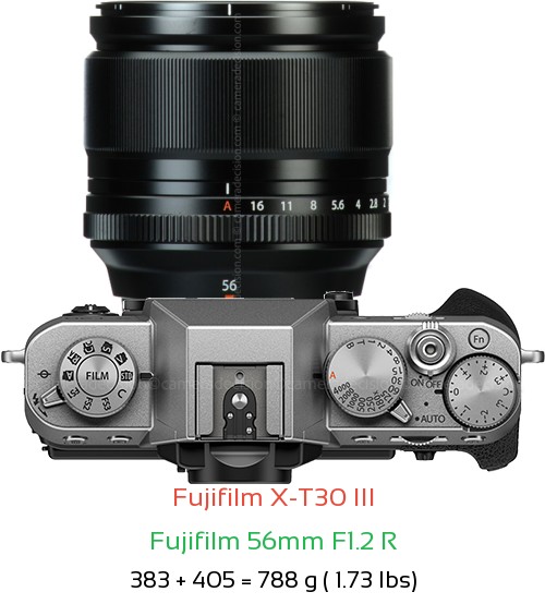 Fujifilm X-T30 III with Fujifilm 56mm F1.2 R Lens Size