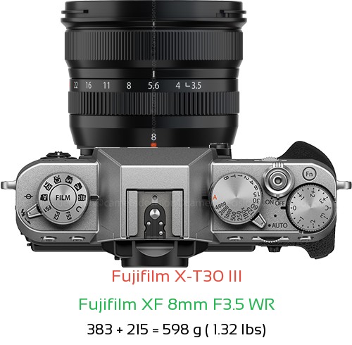 Fujifilm X-T30 III with Fujifilm XF 8mm F3.5 WR Lens Size