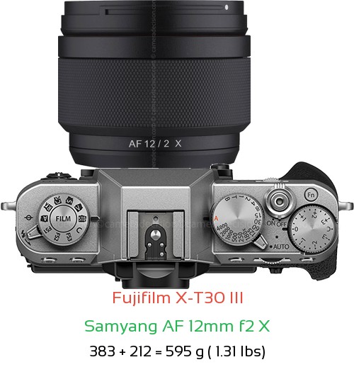 Fujifilm X-T30 III with Samyang AF 12mm f2 X Lens Size
