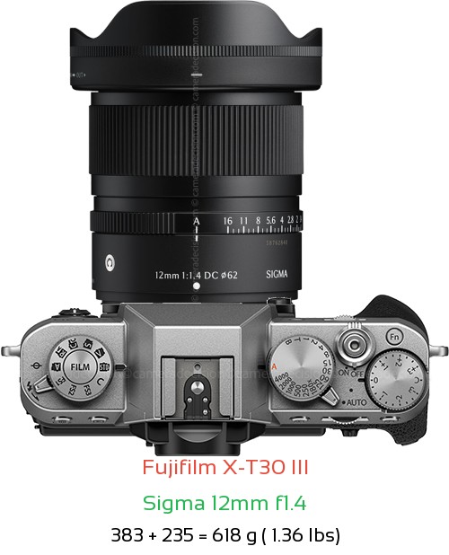 Fujifilm X-T30 III with Sigma 12mm f1.4 Lens Size