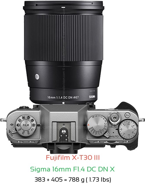 Fujifilm X-T30 III with Sigma 16mm F1.4 DC DN X Lens Size