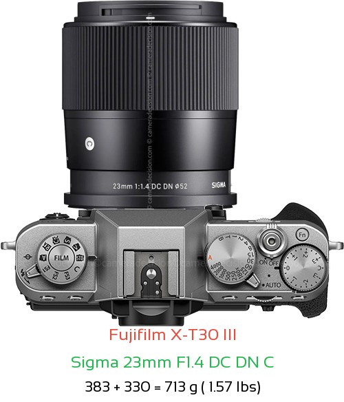 Fujifilm X-T30 III with Sigma 23mm F1.4 DC DN C Lens Size