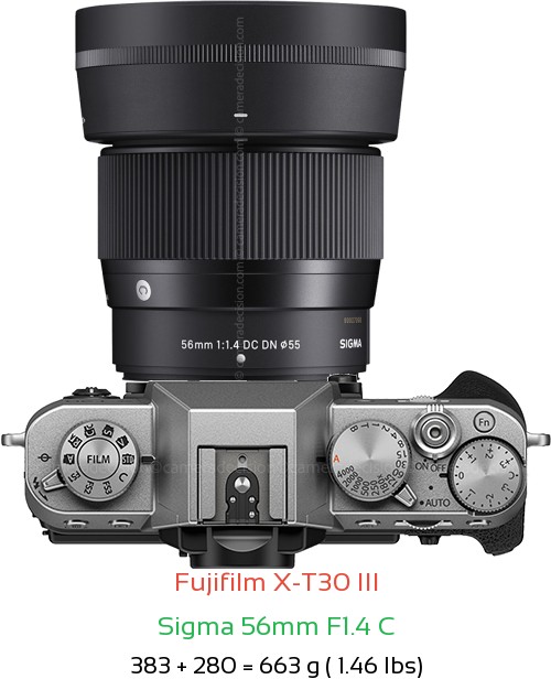 Fujifilm X-T30 III with Sigma 56mm F1.4 C Lens Size