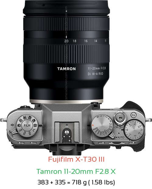 Fujifilm X-T30 III with Tamron 11-20mm F2.8 X Lens Size
