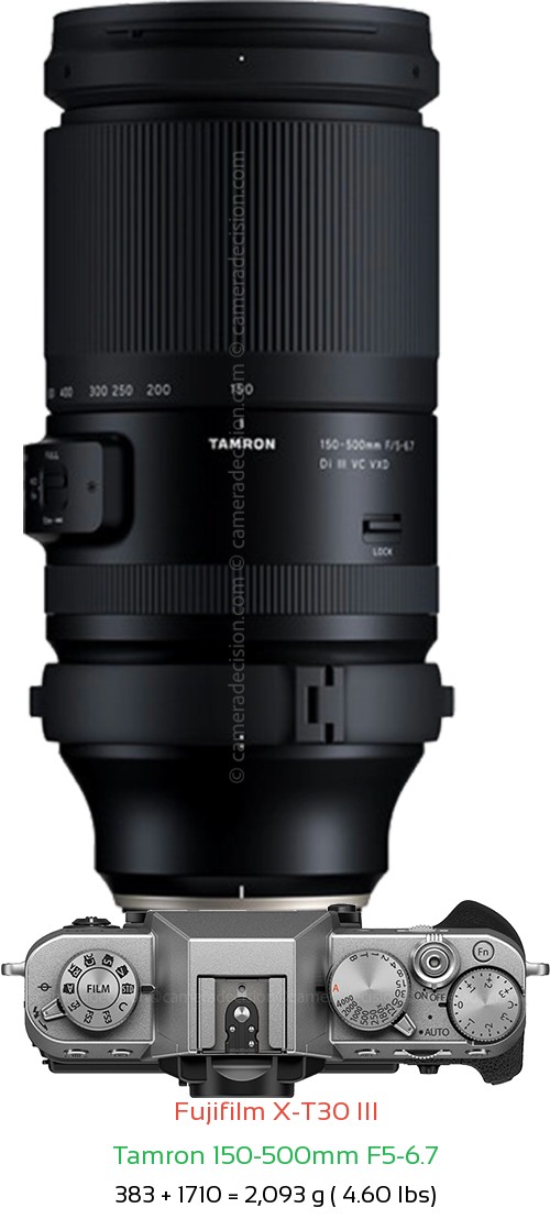 Fujifilm X-T30 III with Tamron 150-500mm F5-6.7 Lens Size