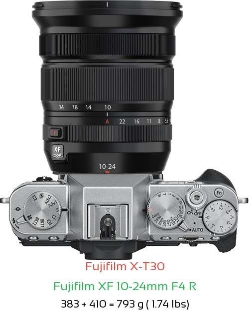 Fujifilm X-T30 with Fujifilm XF 10-24mm F4 R Lens Size