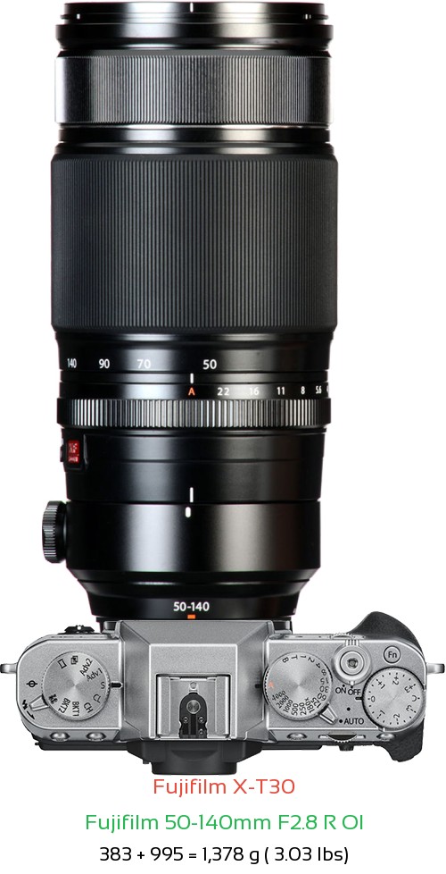 Fujifilm X-T30 with Fujifilm 50-140mm F2.8 R OI Lens Size