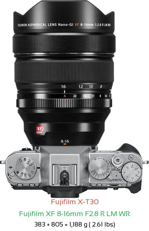 Fujifilm X-T30 with Fujifilm XF 8-16mm F2.8 R LM WR Lens Size
