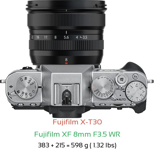 Fujifilm X-T30 with Fujifilm XF 8mm F3.5 WR Lens Size