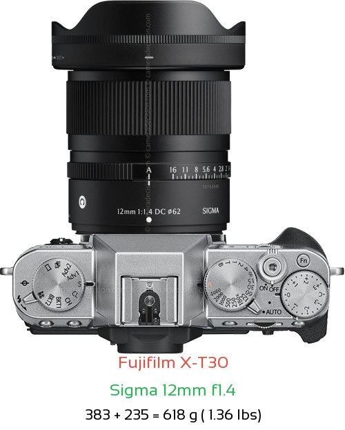 Fujifilm X-T30 with Sigma 12mm f1.4 Lens Size