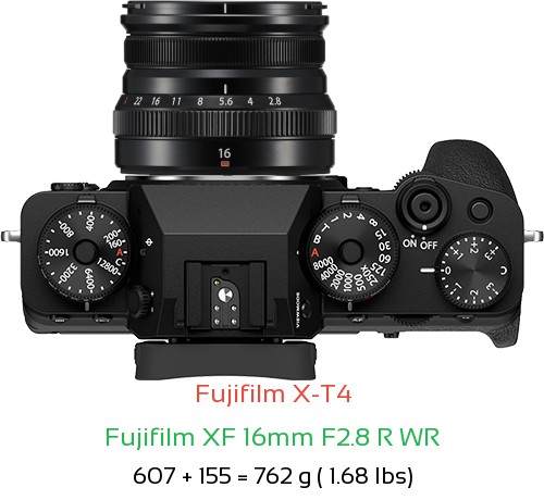 Fujifilm X-T4 with Fujifilm XF 16mm F2.8 R WR Lens Size
