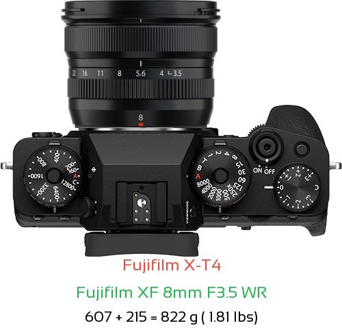 Fujifilm X-T4 with Fujifilm XF 8mm F3.5 WR Lens Size