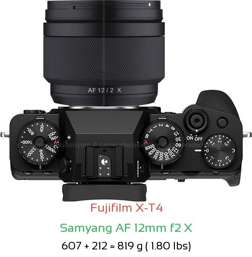 Fujifilm X-T4 with Samyang AF 12mm f2 X Lens Size