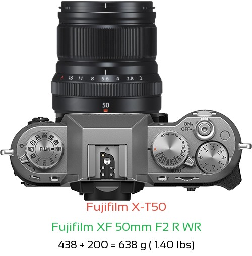 Fujifilm X-T50 with Fujifilm XF 50mm F2 R WR Lens Size