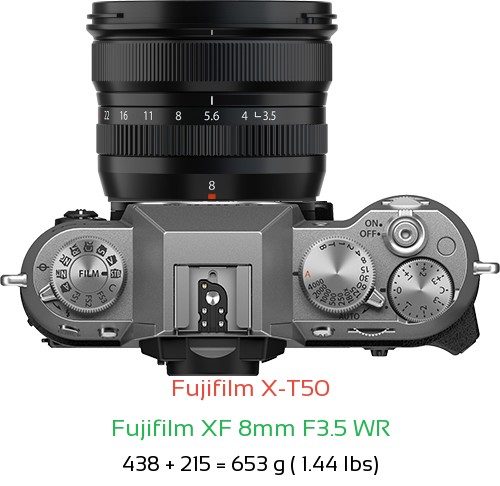 Fujifilm X-T50 with Fujifilm XF 8mm F3.5 WR Lens Size