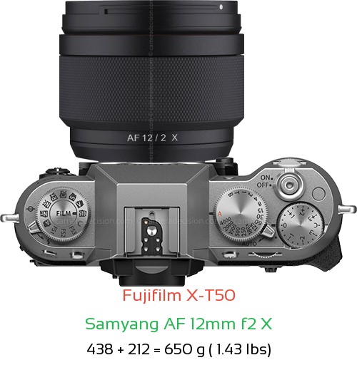 Fujifilm X-T50 with Samyang AF 12mm f2 X Lens Size
