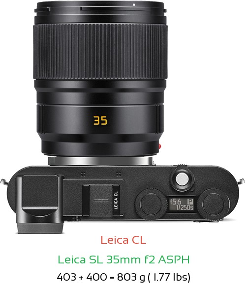Leica CL with Leica SL 35mm f2 ASPH Lens Size