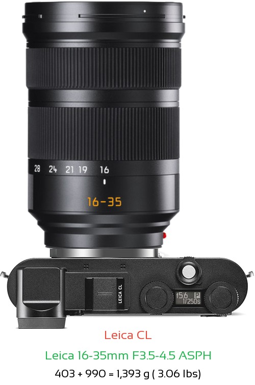 Leica CL with Leica 16-35mm F3.5-4.5 ASPH Lens Size