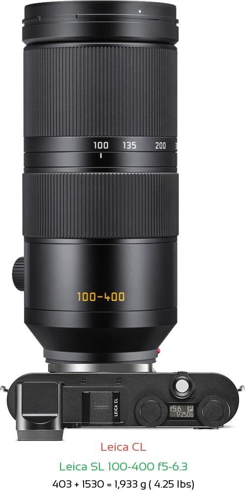 Leica CL with Leica SL 100-400 f5-6.3 Lens Size