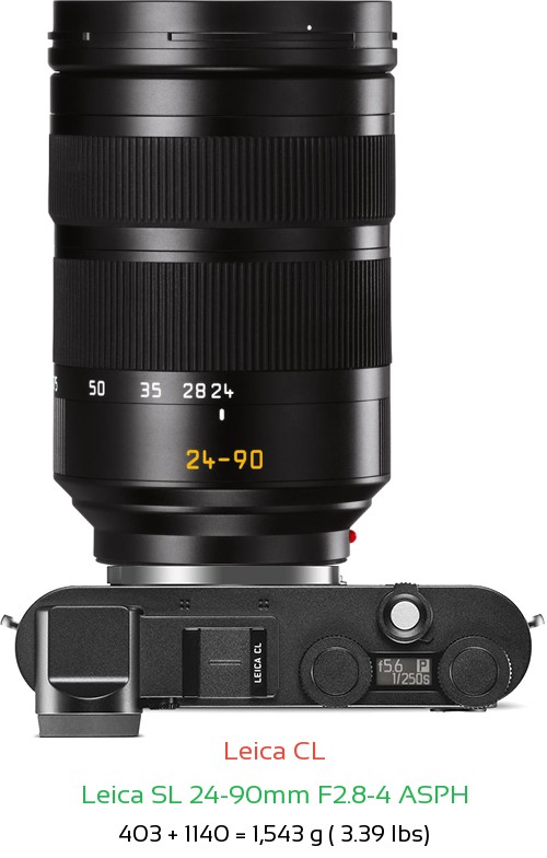 Leica CL with Leica SL 24-90mm F2.8-4 ASPH Lens Size