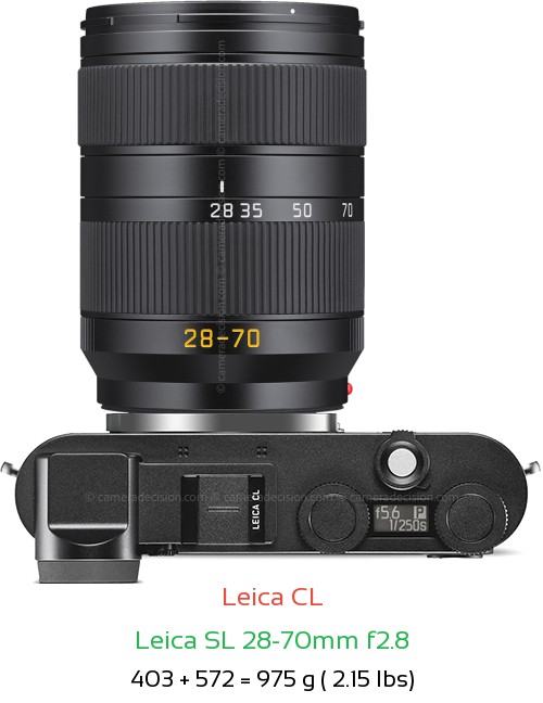 Leica CL with Leica SL 28-70mm f2.8 Lens Size