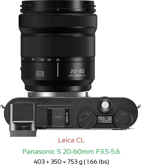 Leica CL with Panasonic S 20-60mm F3.5-5.6 Lens Size