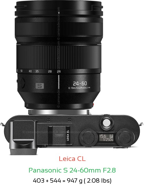 Leica CL with Panasonic S 24-60mm F2.8 Lens Size