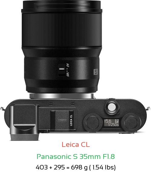 Leica CL with Panasonic S 35mm F1.8 Lens Size