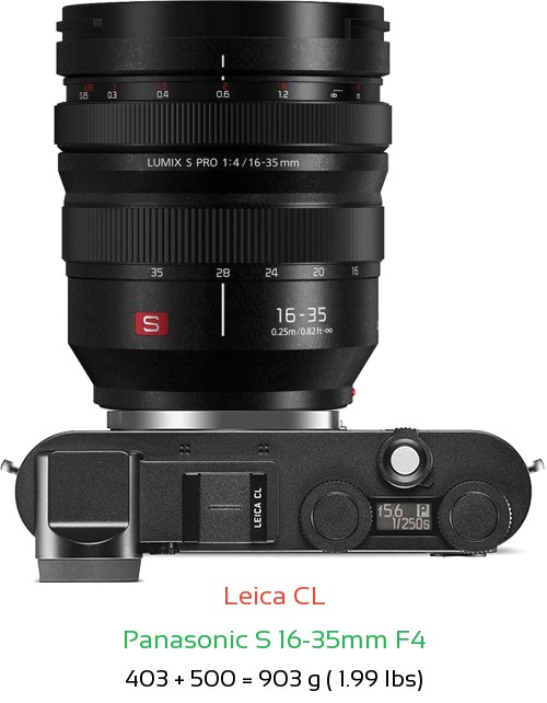 Leica CL with Panasonic S 16-35mm F4 Lens Size