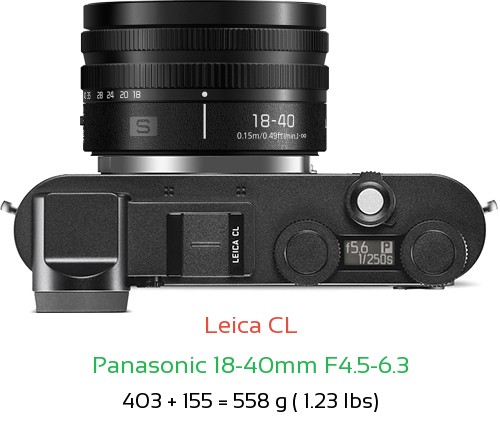 Leica CL with Panasonic 18-40mm F4.5-6.3 Lens Size