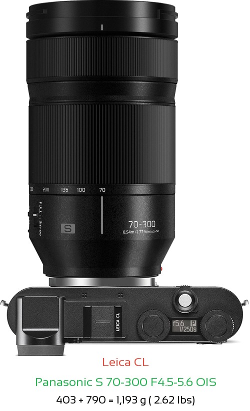 Leica CL with Panasonic S 70-300 F4.5-5.6 OIS Lens Size