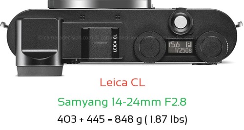 Leica CL with Samyang 14-24mm F2.8 Lens Size