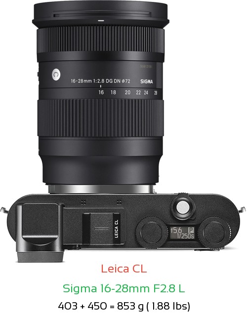 Leica CL with Sigma 16-28mm F2.8 L Lens Size